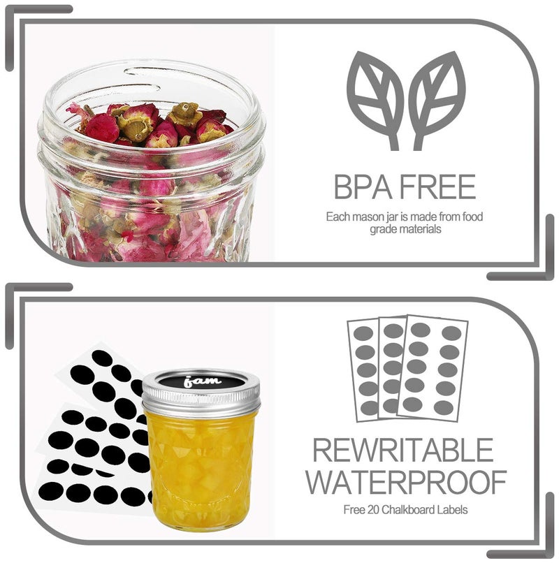VERONES Mason Jars 6 OZ, 20 PACK 6oz Mason jars Canning Jars Jelly Jars With Lids, Ideal for Jam, Honey, Wedding Favors, Shower Favors, Extra 20 Lids - Image 4